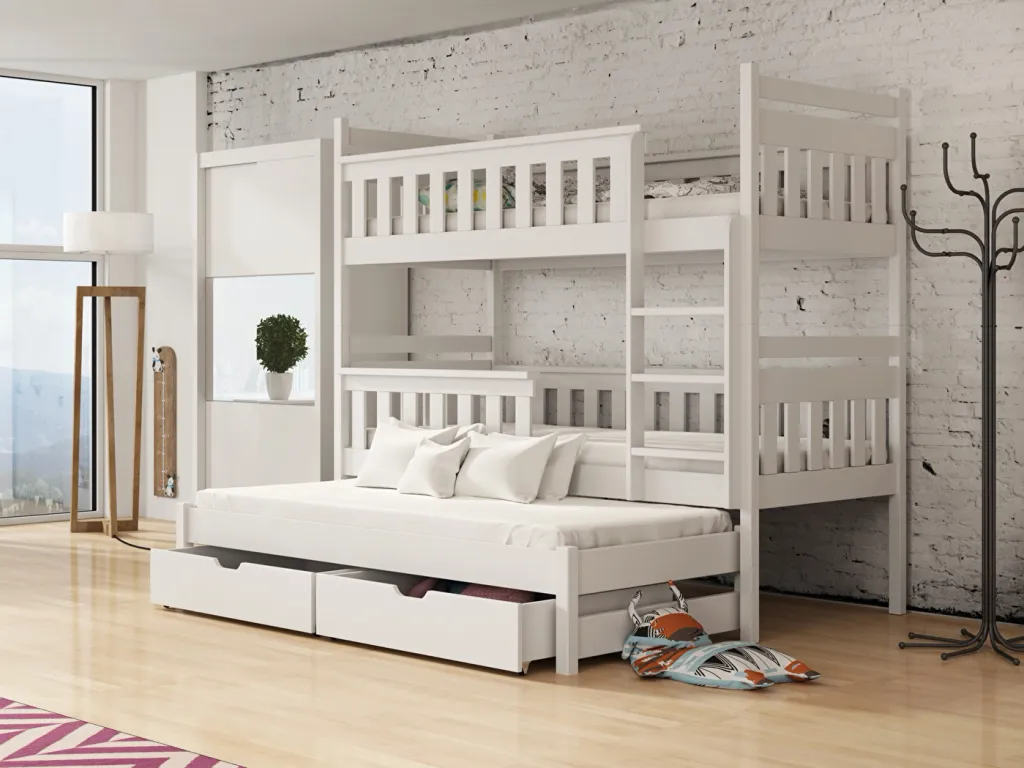 White kids bedroom with bunk beds
