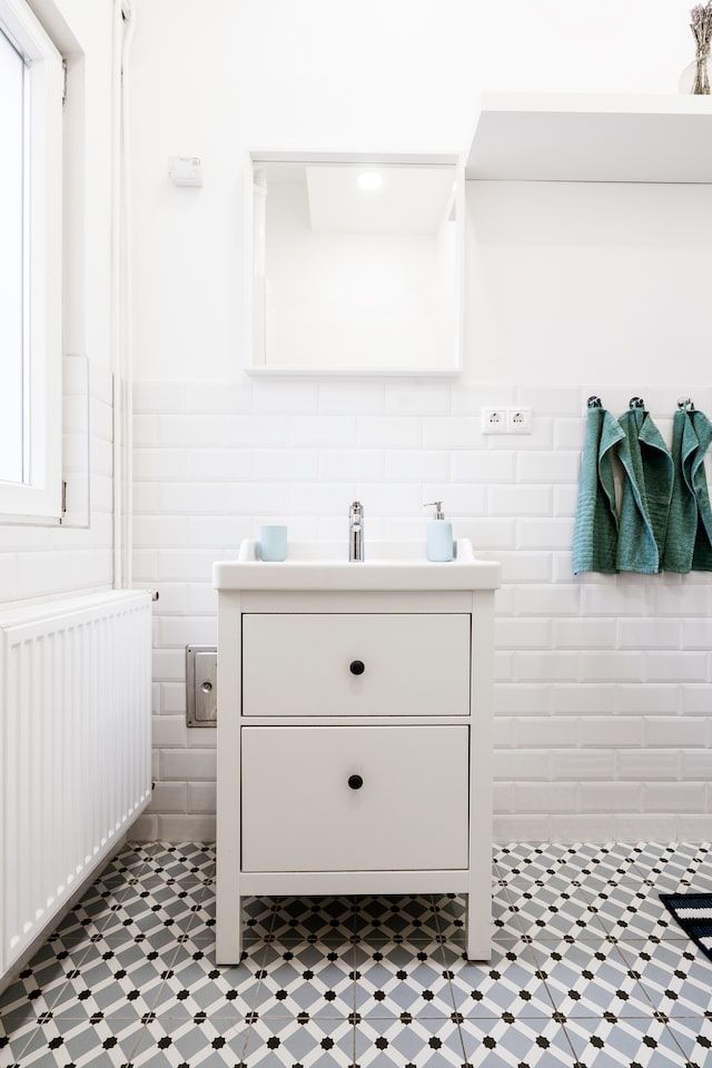 White bathroom small vanity