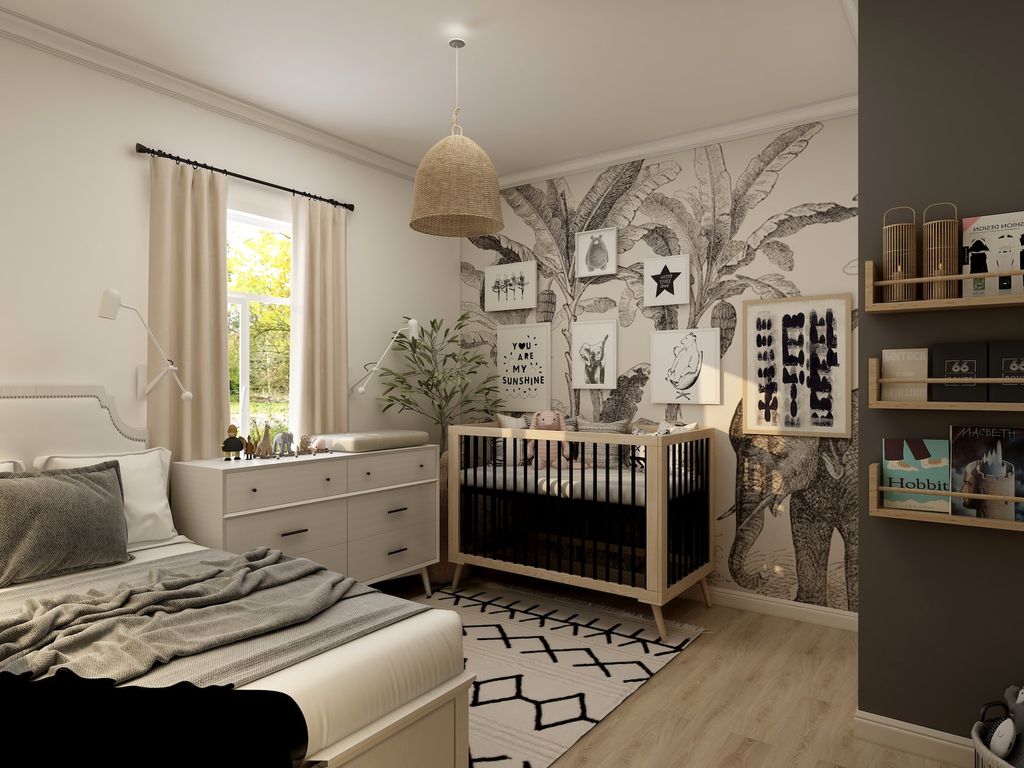Child bedroom with jungle animals theme and elephant  wall mural