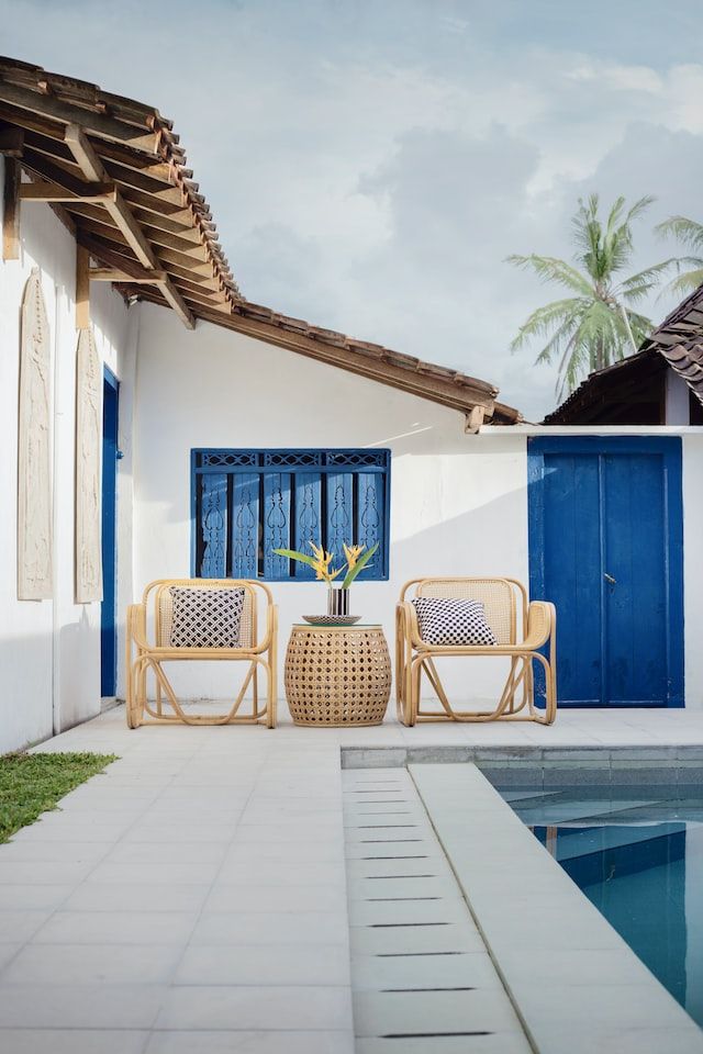 Deco inspired terrace with blue accents